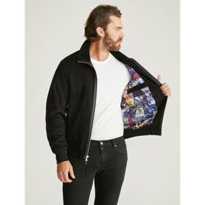 Robert Graham Bomber Jacket Mens XL Black New Faux Suede Shearling Collar RG-51